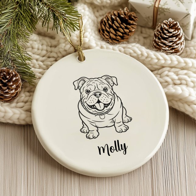 Ornamento De Cerâmica Personalized English Bulldog Dog Christmas (Criador carregado)