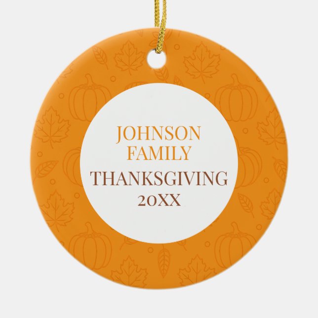 Ornamento De Cerâmica Personalized Fall Family Pumpkin Leaf Pattern (Frente)
