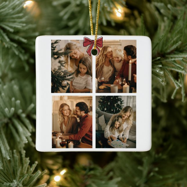 Ornamento De Cerâmica Personalized Family Christmas Photos Ornament (Árvore)
