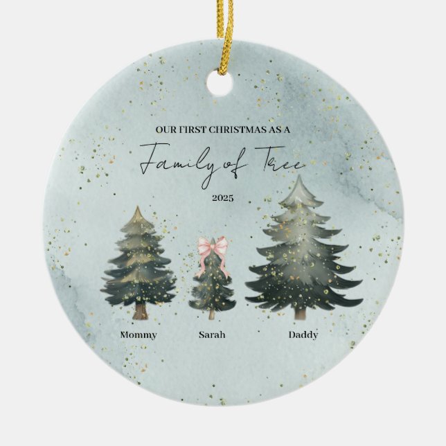 Ornamento De Cerâmica Personalized Family of Three Christmas Ornament (Frente)