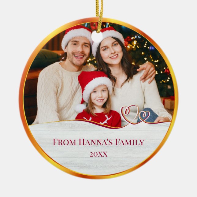 Ornamento De Cerâmica Personalized Family Photo & Merry Christmas (Frente)