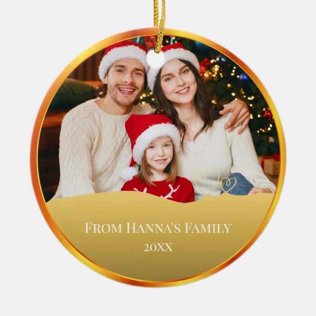 Ornamento De Cerâmica Personalized Family Photo & Merry Christmas (Frente)