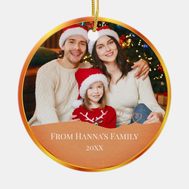 Ornamento De Cerâmica Personalized Family Photo & Merry Christmas (Frente)