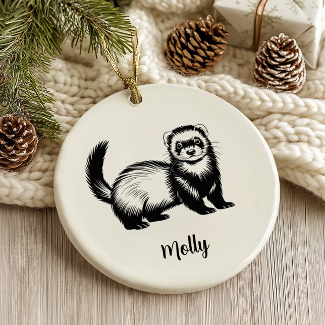 Ornamento De Cerâmica Personalized Ferret Christmas (Criador carregado)