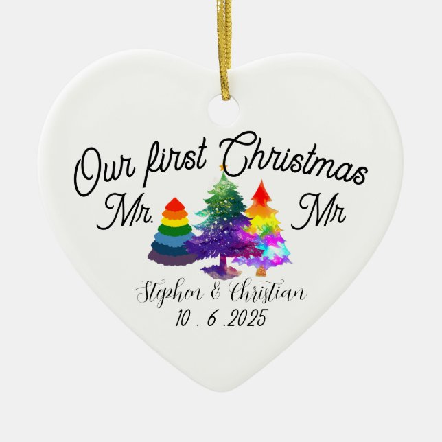 Ornamento De Cerâmica Personalized First Christmas As Mrs & Mrs  (Frente)