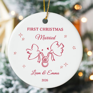 Ornamento De Cerâmica Personalized First Christmas Married Dove