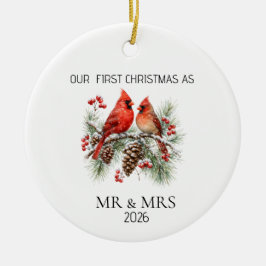 Ornamento De Cerâmica Personalized First Christmas Mr Mrs Cardinal Ornam