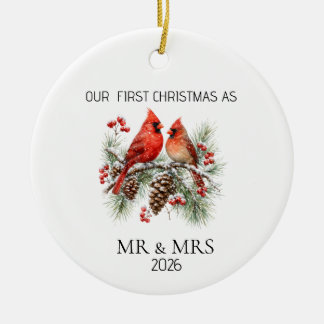 Ornamento De Cerâmica Personalized First Christmas Mr Mrs Cardinal Ornam