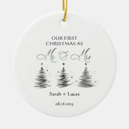 Ornamento De Cerâmica Personalized First Christmas Mr & Mrs Ornament