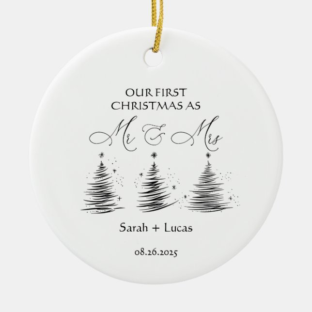 Ornamento De Cerâmica Personalized First Christmas Mr & Mrs Ornament (Frente)