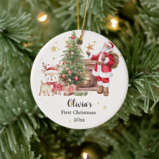 Ornamento De Cerâmica Personalized First Christmas Ornament - Santa