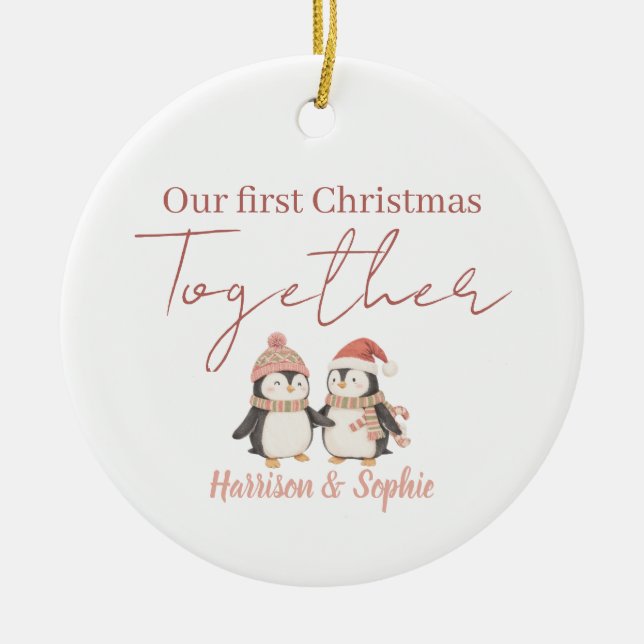 Ornamento De Cerâmica Personalized first Christmas together newlyweds  (Frente)
