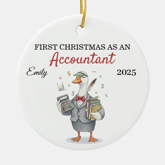 Ornamento De Cerâmica Personalized First Year Accountant silly goose (Frente)