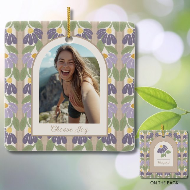 Ornamento De Cerâmica Personalized Floral Ceramic Photo Ornament  (Personalized Floral Ceramic Ornament – Custom Photo & Inspirational Message Keepsake)