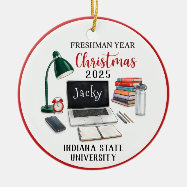 Ornamento De Cerâmica Personalized Freshman Year Christmas For College (Frente)