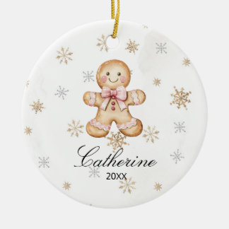 Ornamento De Cerâmica Personalized Gingerbread Cookie Winter Snowflake