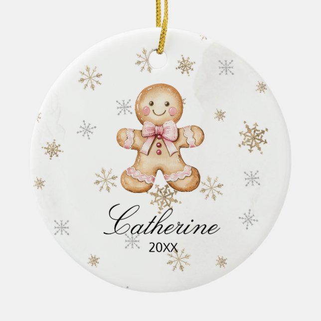 Ornamento De Cerâmica Personalized Gingerbread Cookie Winter Snowflake (Frente)