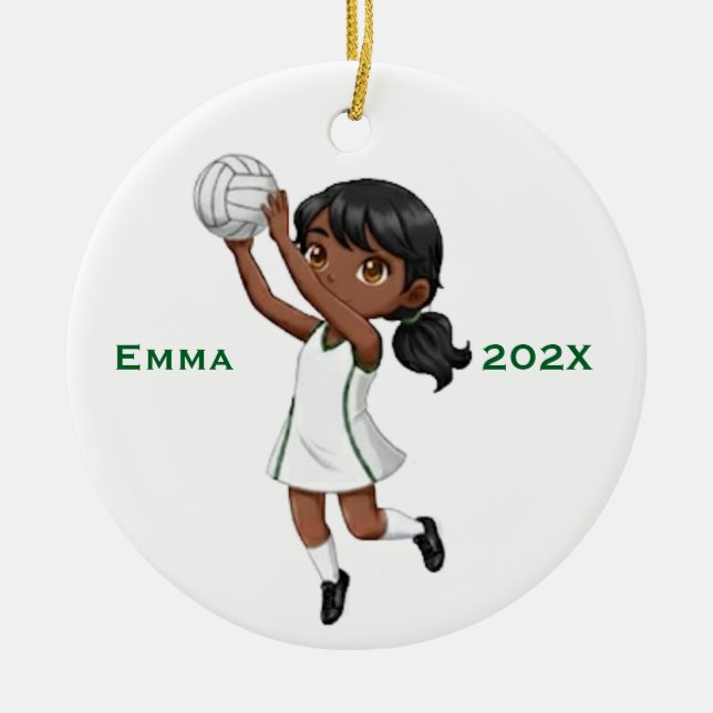 Ornamento De Cerâmica Personalized Girls (Dark Skin) Netball Player (Frente)