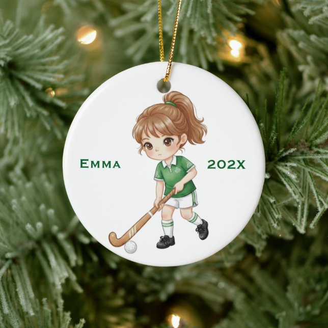 Ornamento De Cerâmica Personalized Girls Field Hockey Player (Árvore)