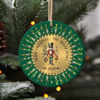 Ornamento De Cerâmica Personalized Gold Green Christmas Nutcracker