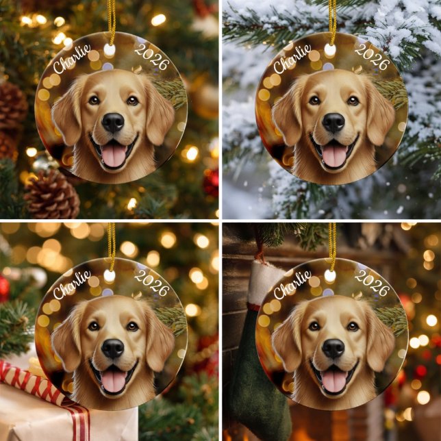 Ornamento De Cerâmica Personalized Golden Retriever Christmas Ornament  (Personalized Golden Retriever Christmas Ornament)