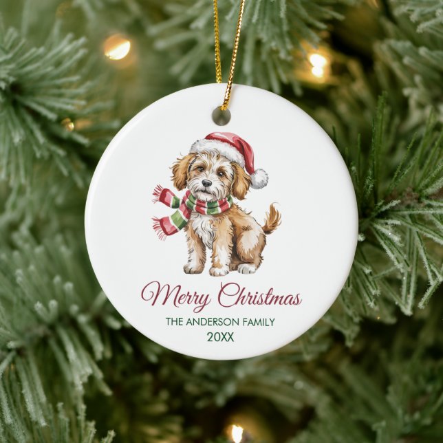 Ornamento De Cerâmica Personalized Goldendoodle Dog Santa Hat Christmas  (Árvore)