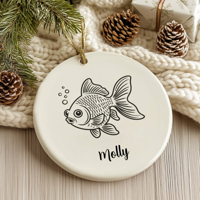 Ornamento De Cerâmica Personalized Goldfish Christmas (Criador carregado)
