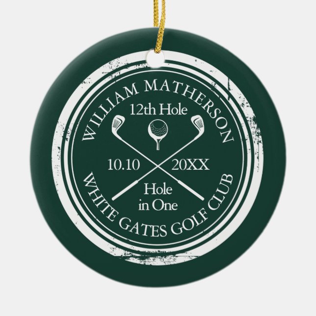 Ornamento De Cerâmica Personalized Golf Hole in One Keepsake Emerald (Frente)
