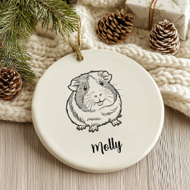 Ornamento De Cerâmica Personalized Guinea Pig Christmas