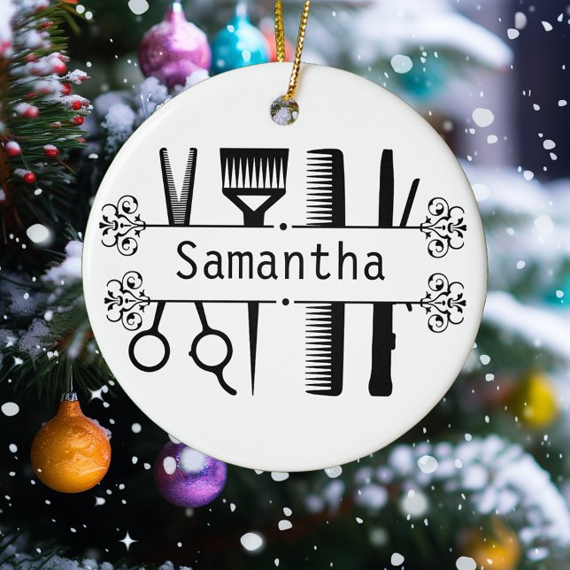 Ornamento De Cerâmica Personalized Hair Stylist Scissors Hairdresser   (Criador carregado)