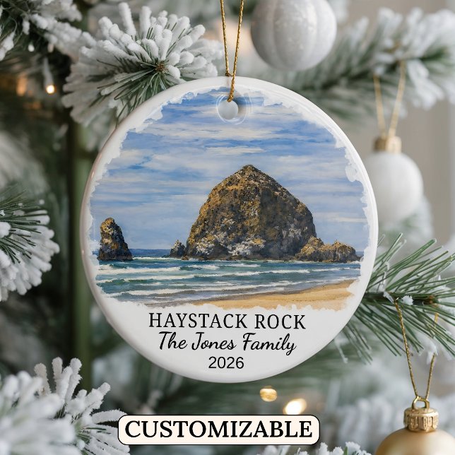 Ornamento De Cerâmica Personalized Haystack Rock Ornament, Custom Oregon (Criador carregado)