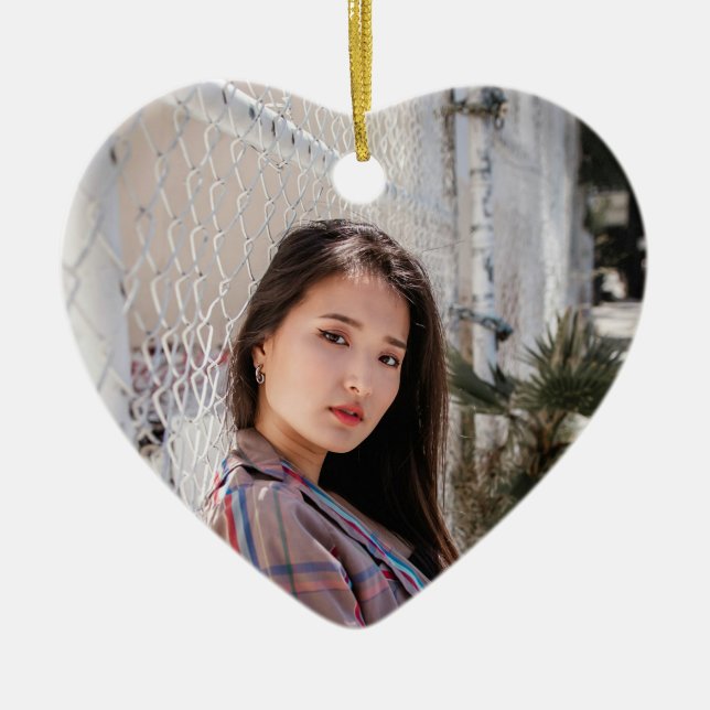 Ornamento De Cerâmica Personalized Heart Photo Ornament Birthday Message (Frente)