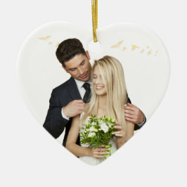 Ornamento De Cerâmica Personalized Heart Wedding Ornament