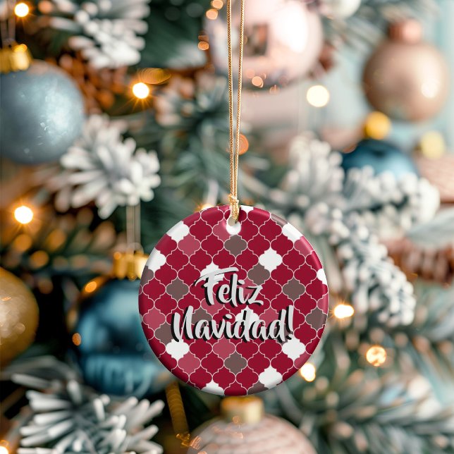 Ornamento De Cerâmica Personalized Holiday Quatrefoil Christmas (Thoughtful Custom Gift Idea for Milestones, doubles as an ornament or a collectible gift tag.)