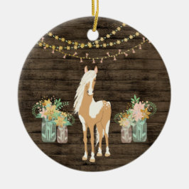 Ornamento De Cerâmica Personalized Horse and Flowers Rustic Christmas