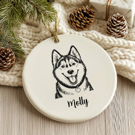 Ornamento De Cerâmica Personalized Husky Dog Christmas
