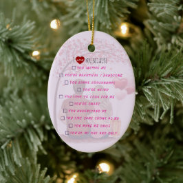 Ornamento De Cerâmica Personalized"I Love You Because"Checklist Romantic