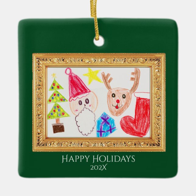 Ornamento De Cerâmica Personalized Kids Art & Photo Christmas Ornament (Frente)