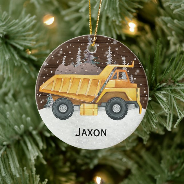 Ornamento De Cerâmica Personalized Kids Dump Truck Christmas Ornament  (Árvore)
