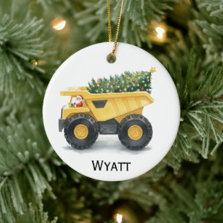 Ornamento De Cerâmica Personalized Kids Dump Truck Christmas Ornament 