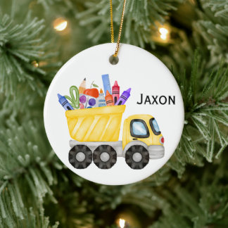 Ornamento De Cerâmica Personalized Kids Dump Truck Christmas Ornament 