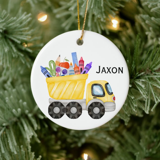 Ornamento De Cerâmica Personalized Kids Dump Truck Christmas Ornament  (Árvore)