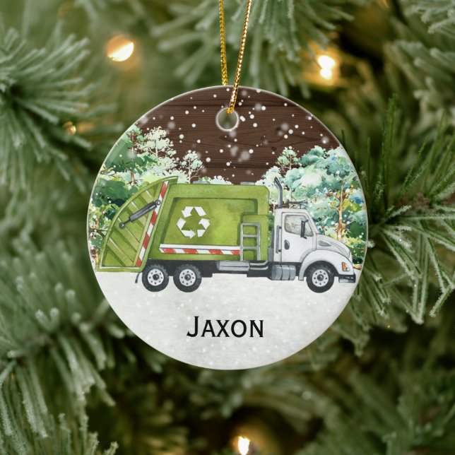 Ornamento De Cerâmica Personalized Kids Garbage Truck Christmas Ornament (Árvore)