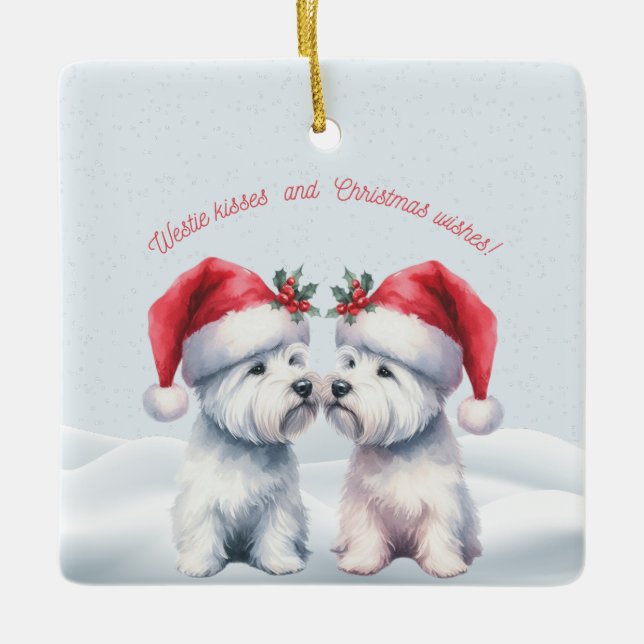 Ornamento De Cerâmica Personalized Kissing Westie Christmas Ornament (Frente)