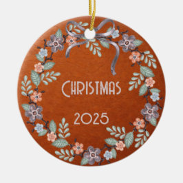 Ornamento De Cerâmica Personalized Leather Pastel Wreath