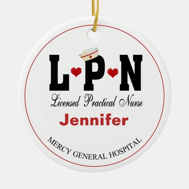 Ornamento De Cerâmica Personalized LPN Nurse Christmas  Ceramic Ornament (Frente)