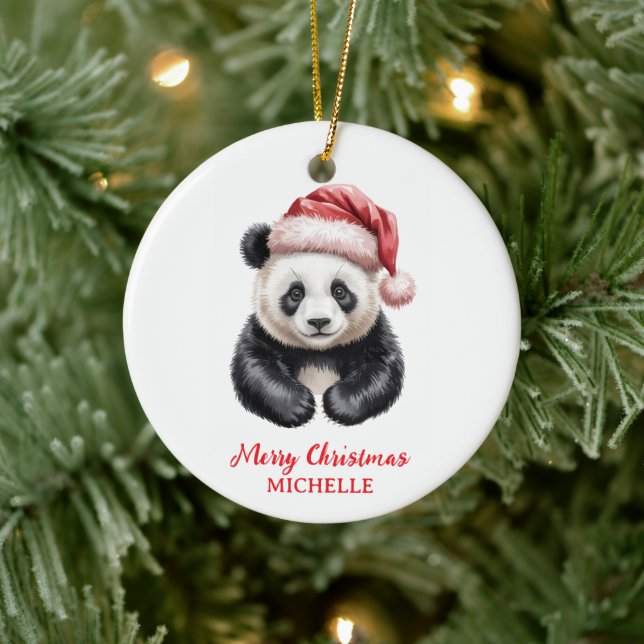 Ornamento De Cerâmica Personalized Merry Christmas Cute Panda Bear (Árvore)