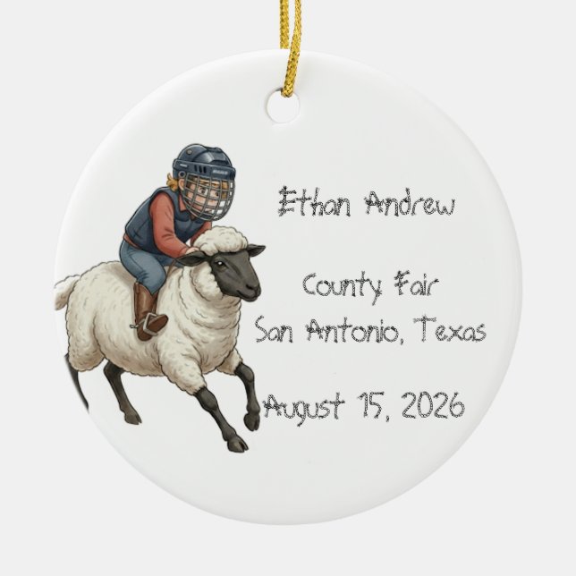 Ornamento De Cerâmica Personalized Mutton Bustin Boy  (Frente)
