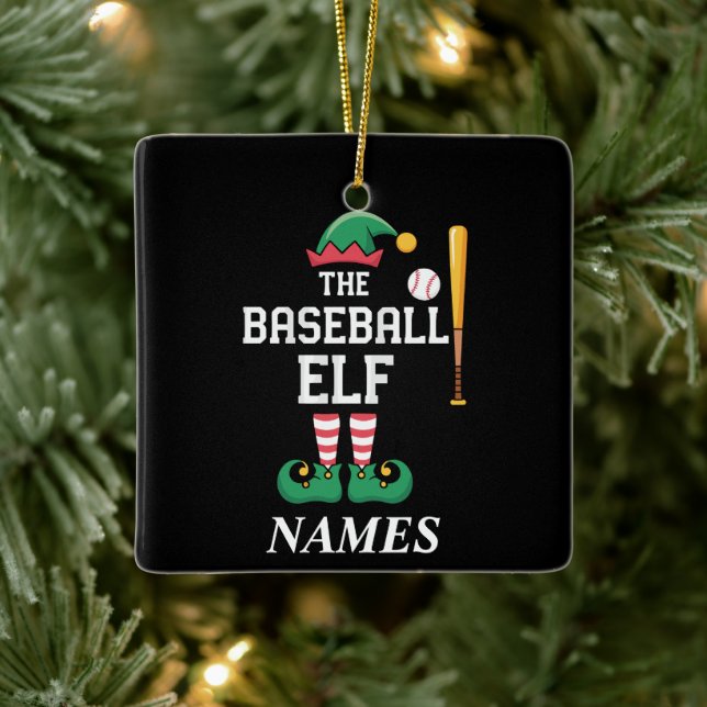 Ornamento De Cerâmica Personalized Name Baseball Elf Family Matching  (Árvore)