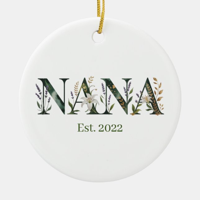 Ornamento De Cerâmica Personalized Nana Est Year Floral Grandmother Gift (Frente)